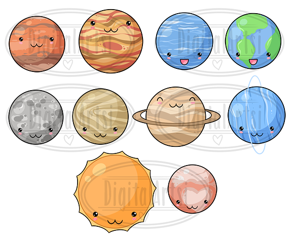 Kawaii Planets Clipart in Illustrations - product preview 1