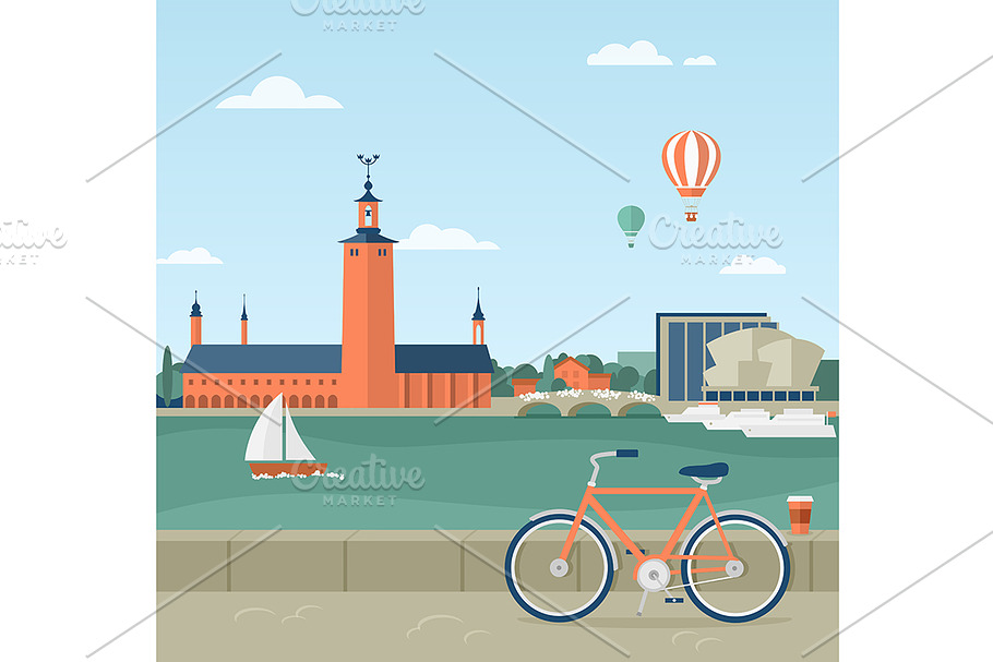 Stockholm seaside promenade in Illustrations - product preview 8