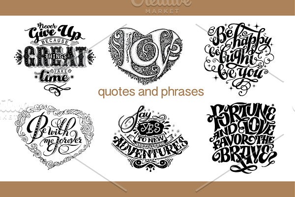 14 hand drawn quotes and phrases 