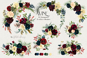 Wine Watercolor Floral Clipart Kit
