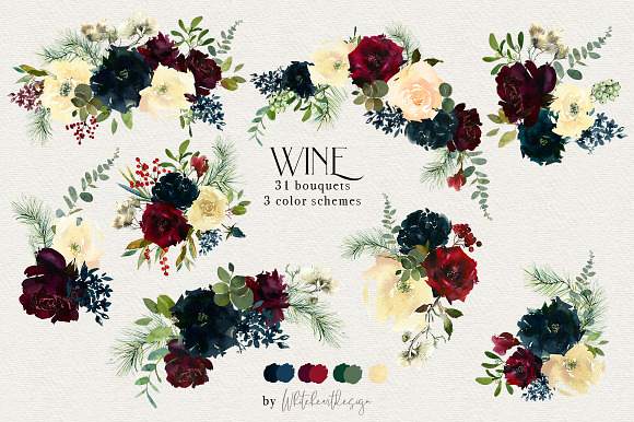 Wine Watercolor Floral Clipart Kit in Illustrations - product preview 1