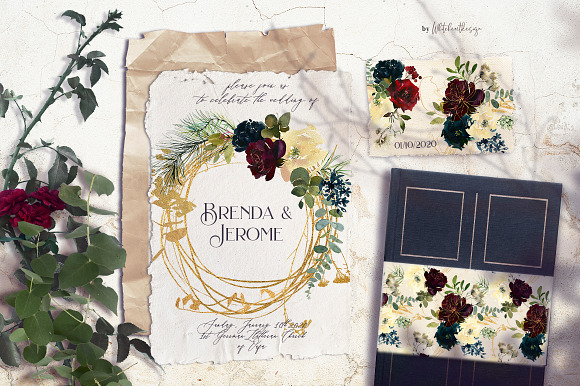 Wine Watercolor Floral Clipart Kit in Illustrations - product preview 2
