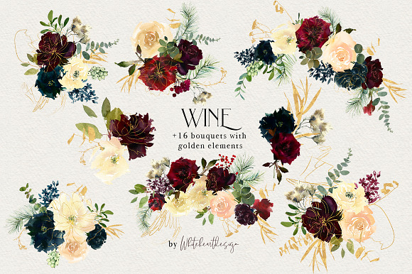 Wine Watercolor Floral Clipart Kit in Illustrations - product preview 5