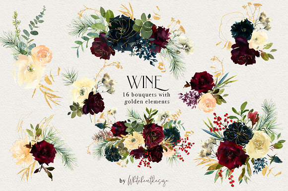 Wine Watercolor Floral Clipart Kit in Illustrations - product preview 6