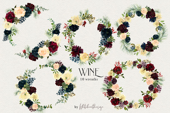 Wine Watercolor Floral Clipart Kit in Illustrations - product preview 7