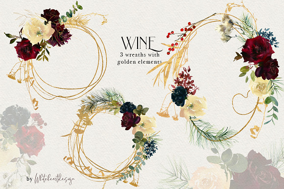 Wine Watercolor Floral Clipart Kit in Illustrations - product preview 8