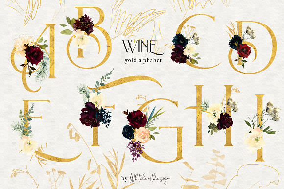 Wine Watercolor Floral Clipart Kit in Illustrations - product preview 13