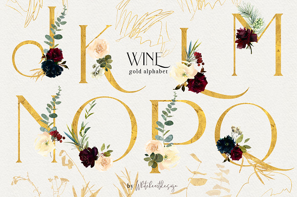 Wine Watercolor Floral Clipart Kit in Illustrations - product preview 14