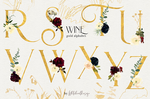 Wine Watercolor Floral Clipart Kit in Illustrations - product preview 15