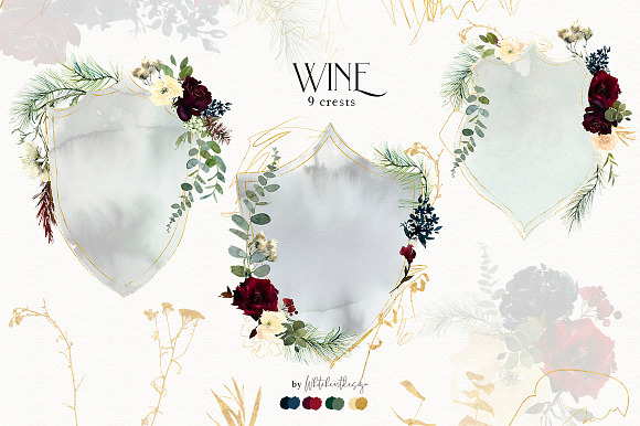 Wine Watercolor Floral Clipart Kit in Illustrations - product preview 17