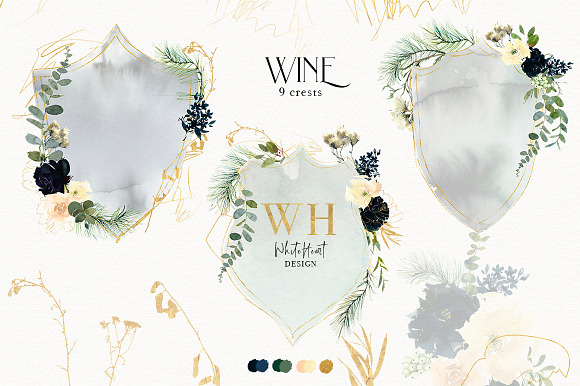 Wine Watercolor Floral Clipart Kit in Illustrations - product preview 18