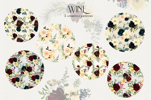 Wine Watercolor Floral Clipart Kit in Illustrations - product preview 21