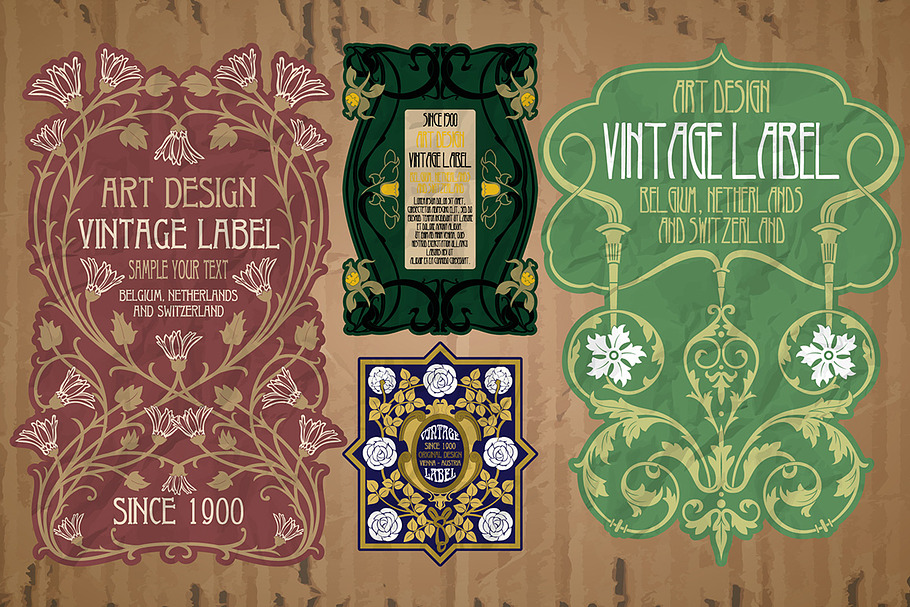 Label Art Nouveau in Illustrations - product preview 8