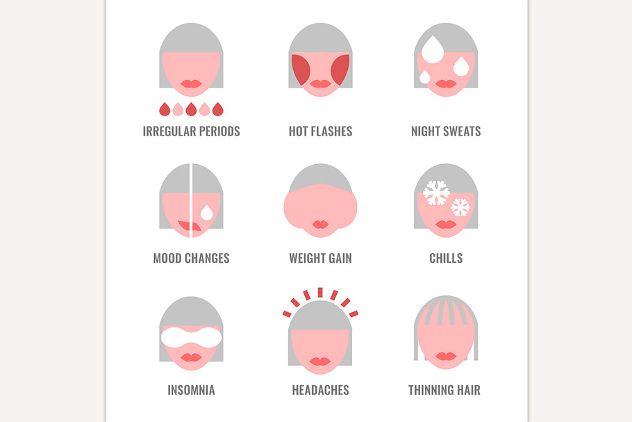 Menopause symptoms icons in Icons - product preview 8