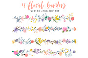 Floral borders clip art, vector+PNG