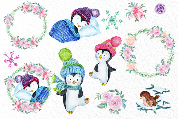 Cute Watercolour Penguins clipart in Illustrations - product preview 1