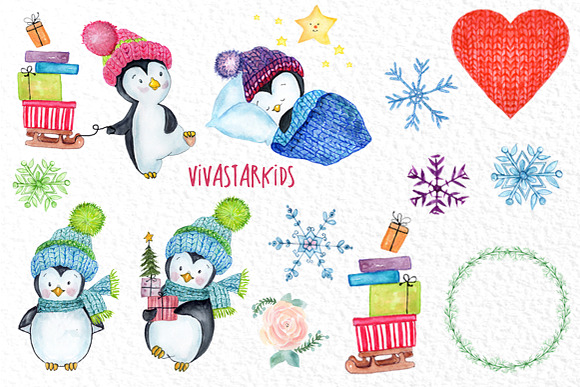 Cute Watercolour Penguins clipart in Illustrations - product preview 2