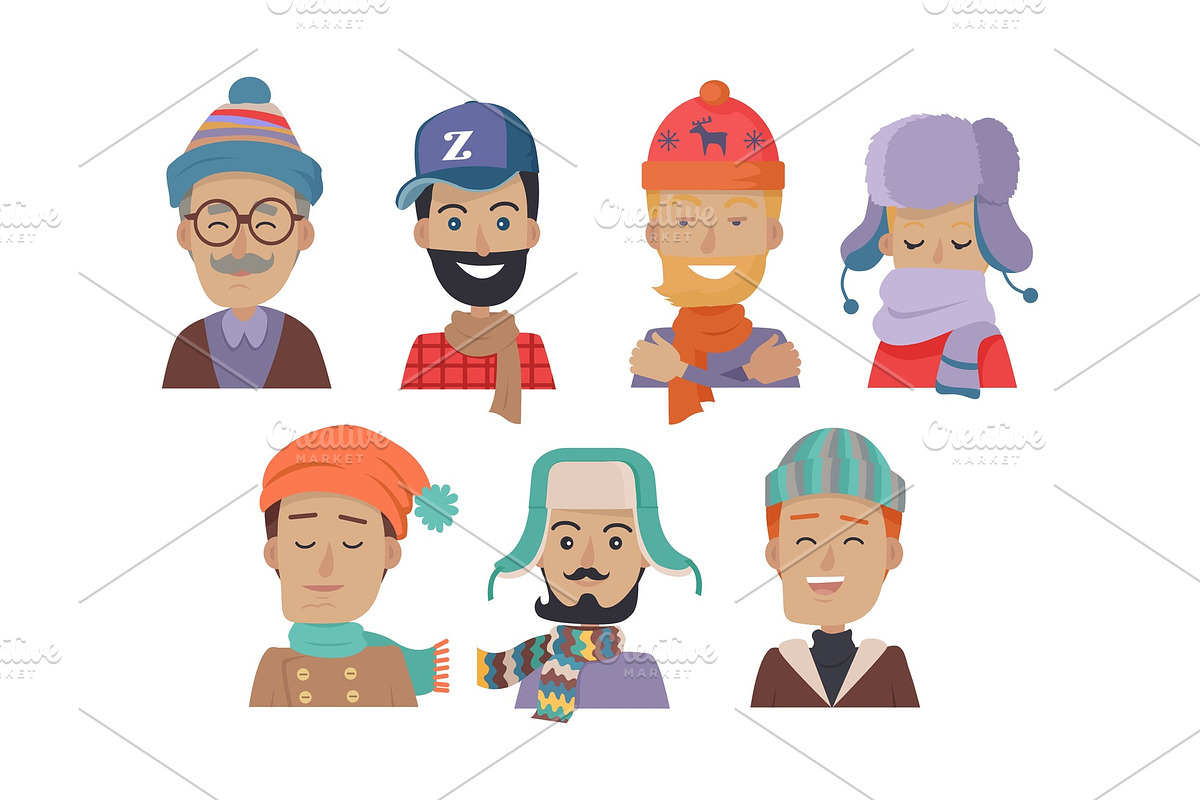 Icons Set of Smiling Men in Hats and in Illustrations - product preview 8