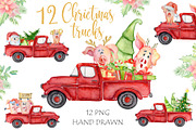 Christmas truck Watercolor holiday
