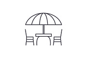 Beach table and chairs line icon