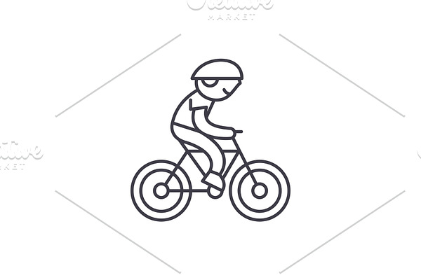Child riding a bike line icon