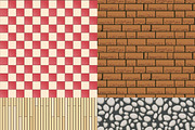 Wooden, stone, tiles and bricks