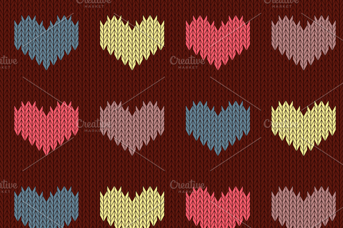 Knitted seamless pattern with hearts in Patterns - product preview 8