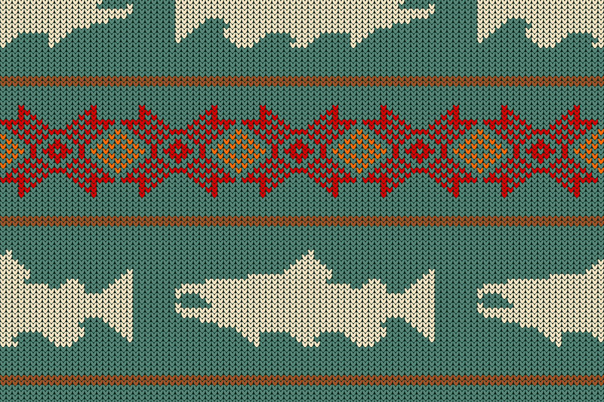 Knitted seamless pattern with salmon in Patterns - product preview 8