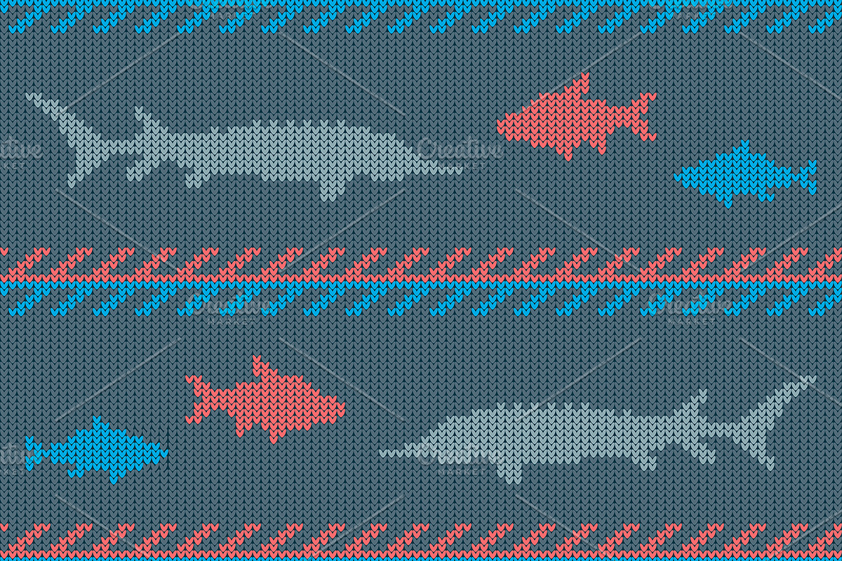 Knitted seamless pattern with fish in Patterns - product preview 8