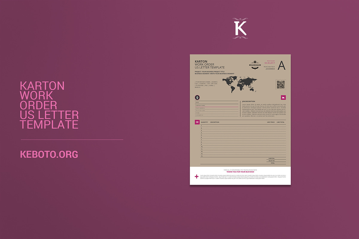 Karton Work Order Us Letter Template in Templates - product preview 8