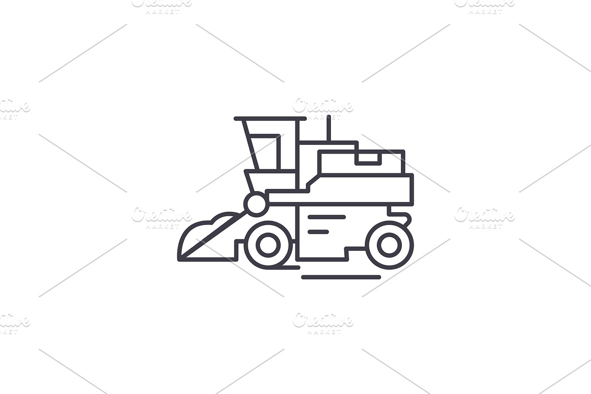 Combine harvester line icon concept in Illustrations - product preview 8