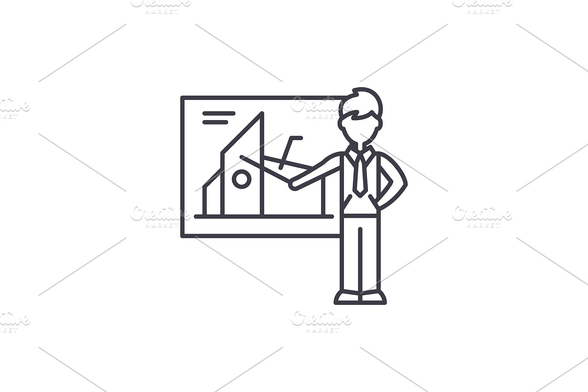 Financial presentation line icon in Illustrations - product preview 8