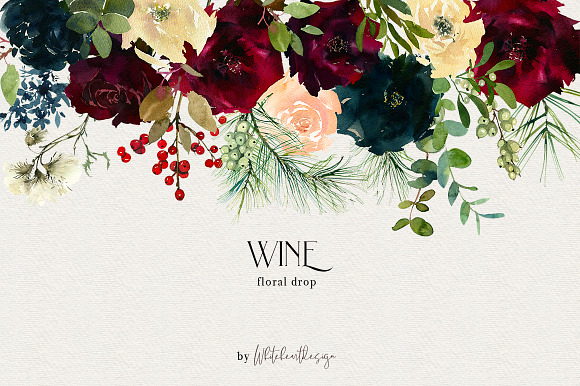 Wine Watercolor Floral Clipart Kit in Illustrations - product preview 23