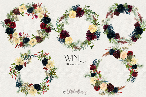Wine Watercolor Floral Clipart Kit in Illustrations - product preview 29
