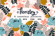 9 floral abstract seamless patterns.
