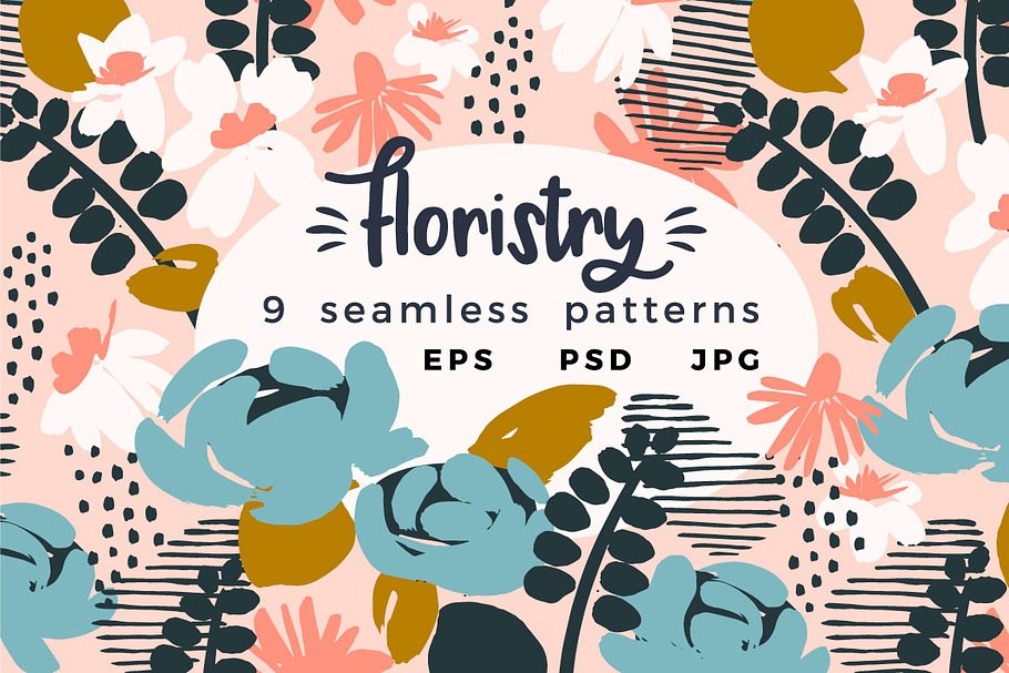 9 floral abstract seamless patterns.