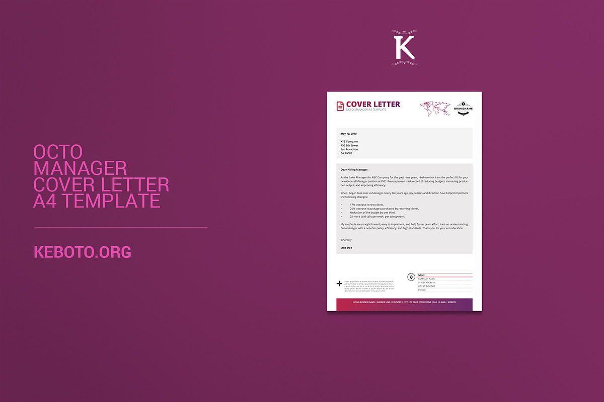 Octo Manager Cover Letter A4 in Templates - product preview 8