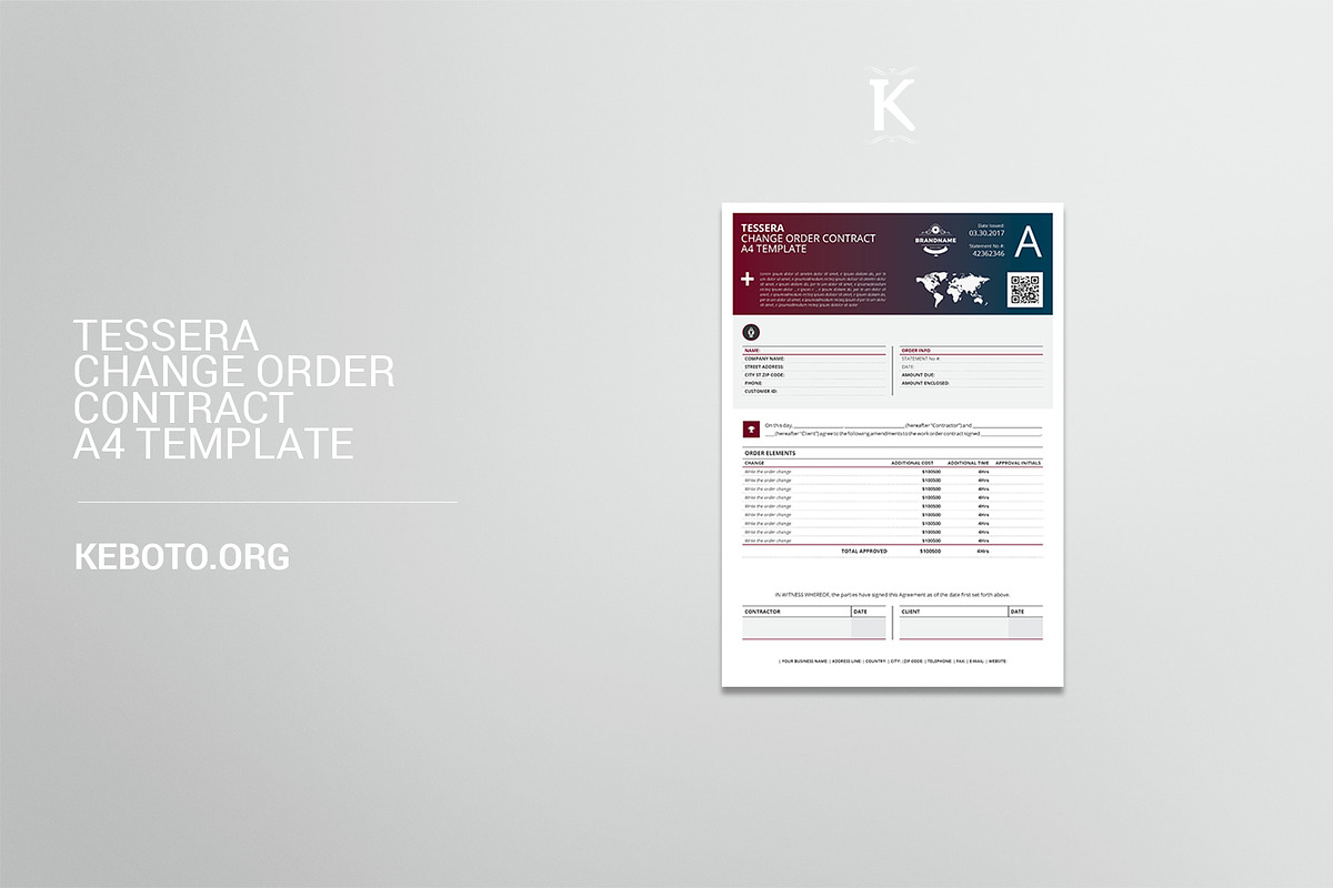 Tessera Change Order Contract A4 in Templates - product preview 8