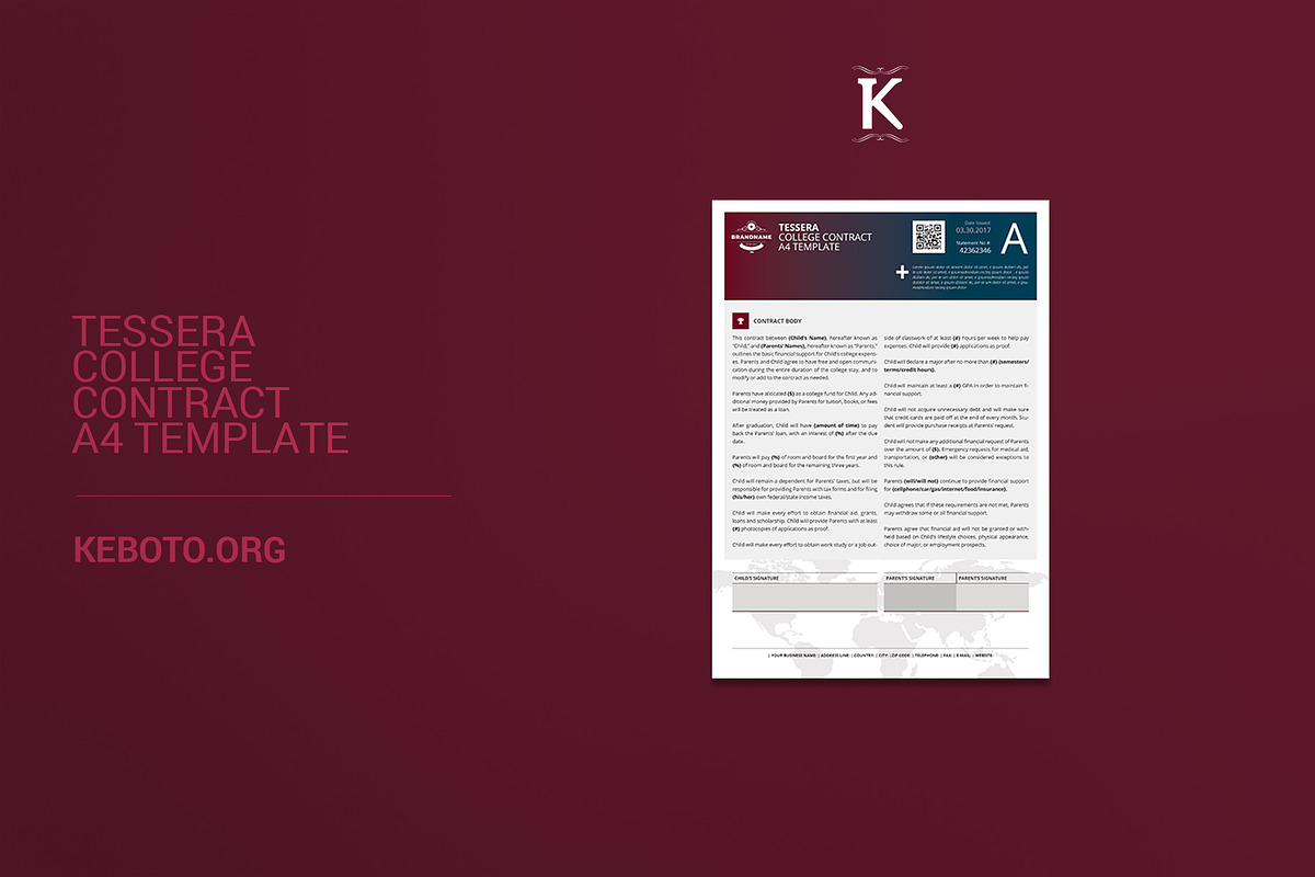 Tessera College Contract A4 Template in Templates - product preview 8