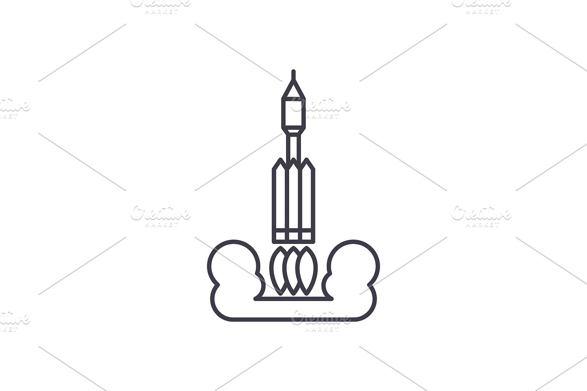 Rocket launch into space line icon in Illustrations - product preview 8