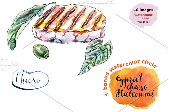 Watercolor cheese set-2 in Illustrations - product preview 8