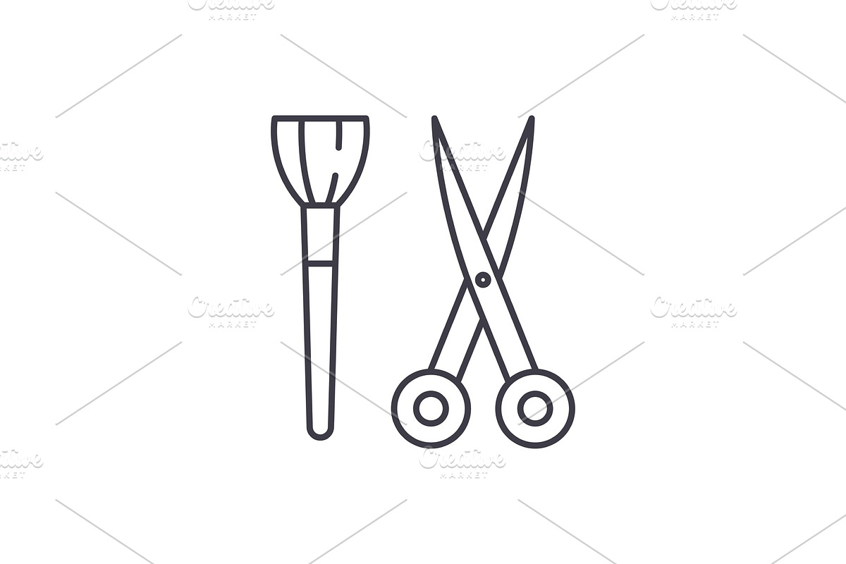 Scissors and visagiste brush line in Illustrations - product preview 8