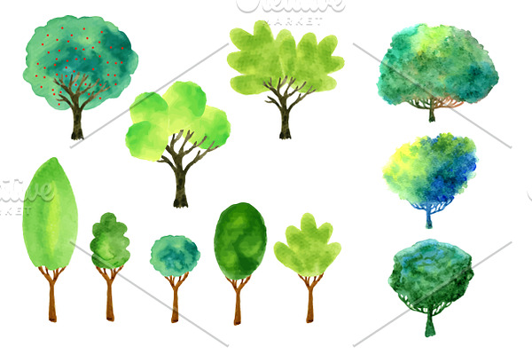 Watercolor trees collection