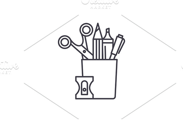 Stationery set line icon concept