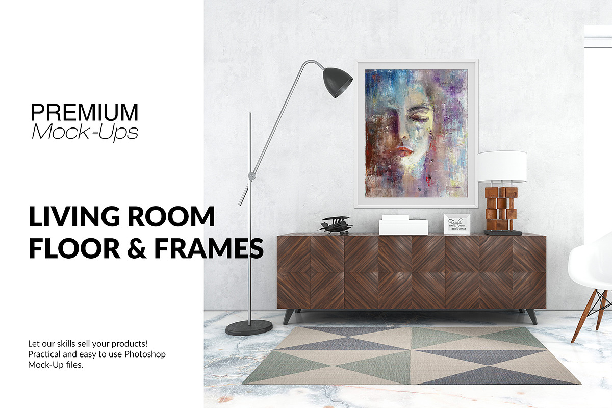 Floor Frames & Carpet in Living Room in Product Mockups - product preview 8