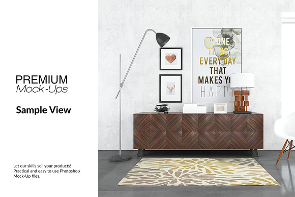 Floor Frames & Carpet in Living Room in Product Mockups - product preview 11