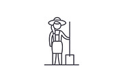 Woman farmer line icon concept
