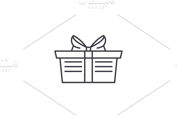 Wrapped gift basket line icon