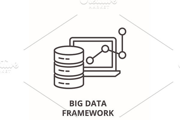 Big data framework line icon concept