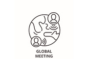 Global meeting line icon concept